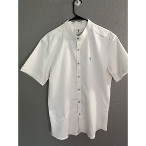Father Sons Mens XL White Stretch Slim Fit Grandad Collar‎ Short Sleeve Shirt